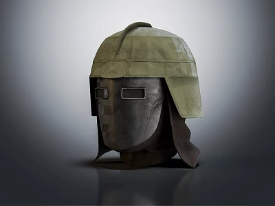 Protective Helmet With Metallic Face Guard And Cloth Top Cover Design Structure 3d model