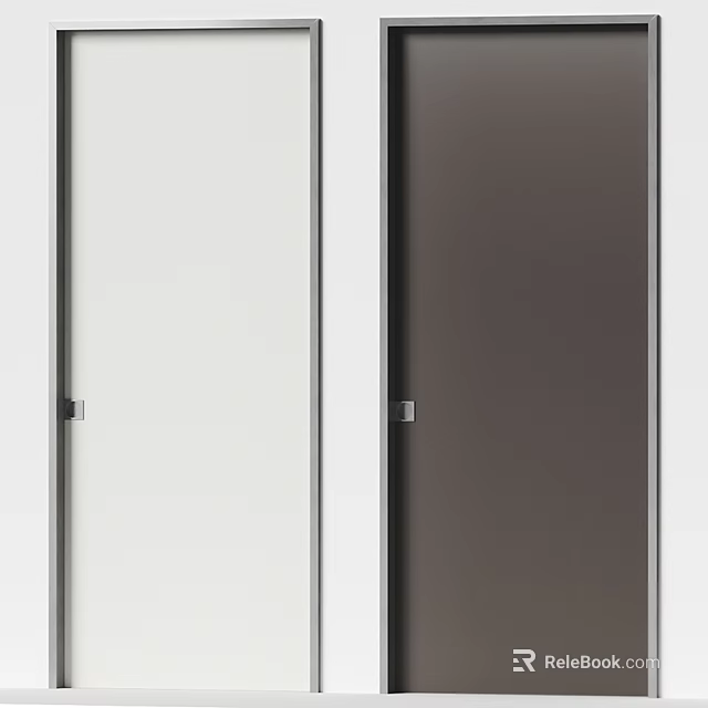 Modern White And Dark Brown Hinged Doors With Sleek Frame And Metal Handles 3d model 