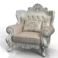 Elegant Classical Single Sofa Upholstered With Ornate Carved Details And Embroidered Decorative Pillow