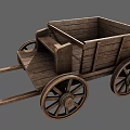 Vintage Wooden Cart With Open Box Structure And Large Wooden Wheels