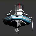 Blue and White Inflatable Boat Featuring Red Flag Yellow Gear Transparent Windscreen for Water Transport