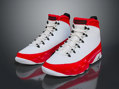 Red And White High Top Sneakers With White Laces And Durable Sole For Casual Use 3d model