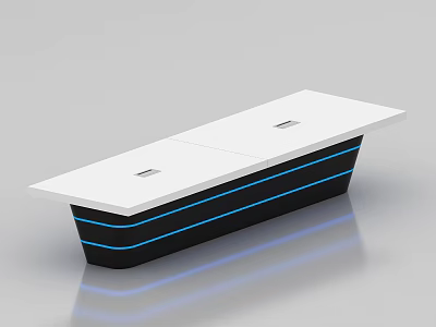 Modern Conference Room Table With White Tabletop Black Base And Blue Accent Lines 3d model