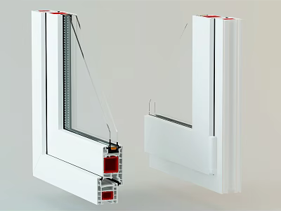 White Window Frame Section View With Glass And Insulation Components 3d model