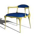 Elegant Modern Leisure Chair With Blue Upholstery And Gold Metal Frame Design