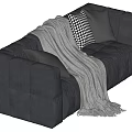 Gray Sectional Sofa With Cozy Blanket And Checkered Solid Pillows 3d model