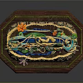 Traditional Furniture Ornament With Blue Gold Intricate Patterns And Auspicious Double Layer Wooden Base