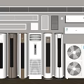 Modern Home Cooling Appliances Featuring Standing Wall Mounted Air Conditioners And Fans