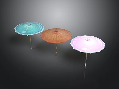 Colorful Standing Umbrellas Against Dark Background With Light Blue Brown And Pink Hues 3d model