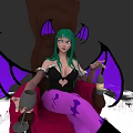 Game Movie Character With Green Hair Purple Wings Black Top And Wine Glass