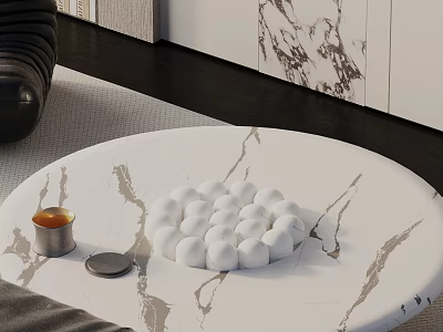 Modern Sofa And Coffee Table Set With Round Marble Top And Decorative White Balls 3d model