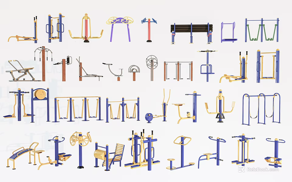 Various Types Of Colorful Fitness Equipment For Gym Workout Training Exercises 3d model 