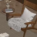 Cozy Living Room With Wooden Armchair White Furry Pillow Plush Blanket And Herringbone Floor