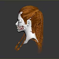 Character With Orange Braided Wig And Spiked Front On White Mannequin Head