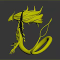 Colorful Fantasy Creature With Green Spiky Mane Blue Serpentine Body And Colorful Patterned Wings