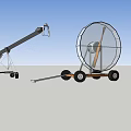 Functional Cart Featuring Metal Frame Wooden Base Wheels And Circular Structure With Tripod Pole 3d model
