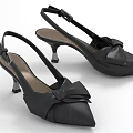 Black Stylish High Heel Shoes With Pointed Toe And Bow Slingback Design
