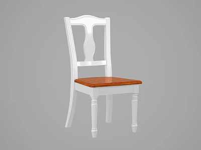 White Frame Dining Chair With Wooden Seat And Simple Classic Design 3d model