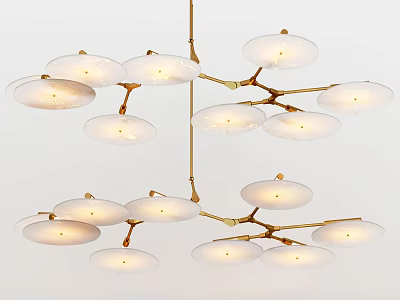 Modern Gold Branch Design Chandelier With Circular Shades And LED Lighting 3d model