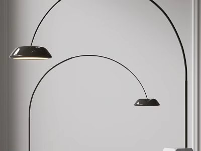 Two Modern Floor Lamps With Curved Arch Design Black Shade And White Wall 3d model