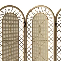 Modern Three Panel Room Divider With Gold Frame And Rattan Design 3d model