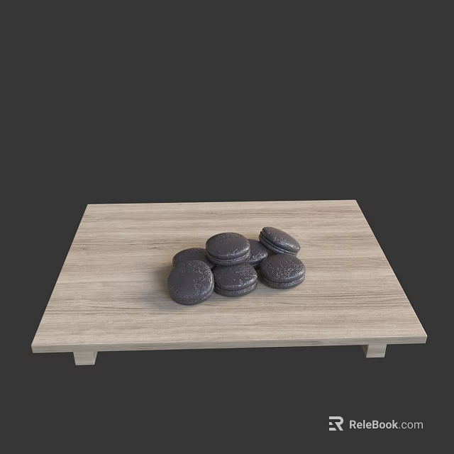 Delicious Black Macarons Neatly Arranged On A Wooden Serving Tray 3d model 