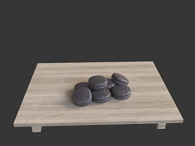 Delicious Black Macarons Neatly Arranged On A Wooden Serving Tray 3d model
