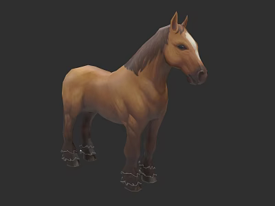 Brown Horse With White Forehead And Brown Mane On Black Background With Decorative Hooves 3d model