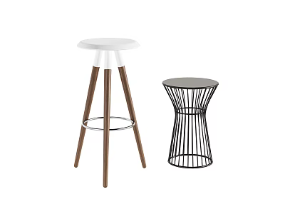 Modern Bar Stools White Round Seat With Wooden Legs And Black Metal Frame Design 3d model