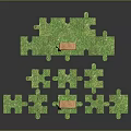 Green Puzzle Pieces With Grass And Orange Bricks On Dark Background
