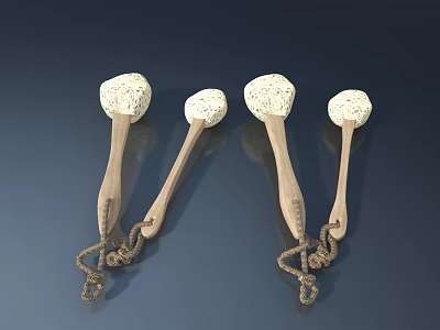 Modern Flush Door Hardware With Wooden Handles And White Round Ends On Dark Background 3d model