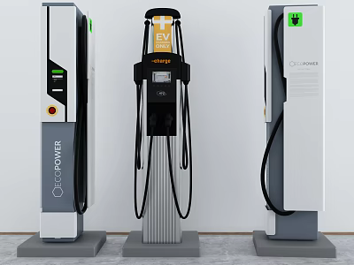 Modern EV Charging Stations With Various Designs And Electric Vehicle Chargers 3d model