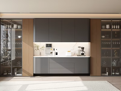 Modern Wine Cabinet With Glass Door Display Shelves And Elegant Wooden Storage Design 3d model