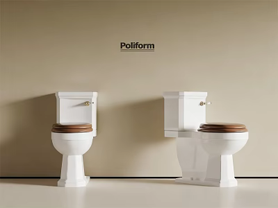 Poliform Modern White Toilets With Brown Seats In Minimalist Design 3d model