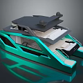 Modern Teal And Black Yacht With Sleek Exterior Upper Deck And Staircase