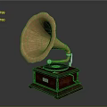 Classic Vintage Gramophone Featuring Brass Horn Wooden Base And Black Turntable