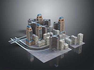 Cartoon City Model Displaying Tall Buildings Roads And Urban Crossroads 3d model