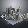 Cartoon City Model Displaying Tall Buildings Roads And Urban Crossroads