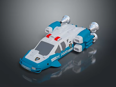 Blue And White Toy Police Car With Sirens And POLICE Logo Design 3d model