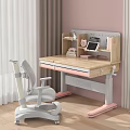 Wooden Study Desk With Pink Legs Built In Shelf Books Tablet Decor And White Chair