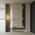 Modern Minimalist Shoe Cabinet Design With Mirror Door And Plant Shelves