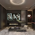 Modern Hotel Guest Room Featuring Large Screen TV Fireplace Sofa And Circular Ceiling Light