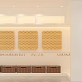 Bright White Fashion Store Interior With Arched Doorways Staircase And Display Shelves