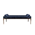 Navy Blue Velvet Ottoman Bench With Rolled Arms And Gold Metal Legs Design