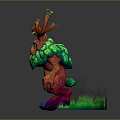 Colorful Tree Spirit Character With Branch Antlers Green Leaf Beard And Purple Feet On Grass