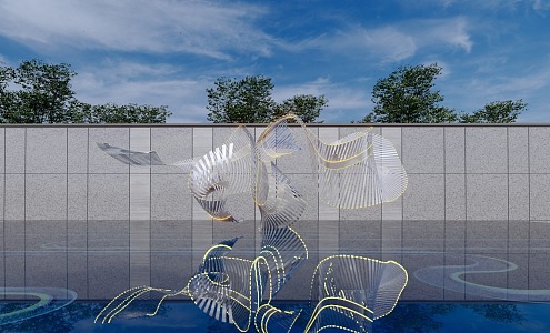 Modern City Sculpture Abstract Waterscape Sculpture 3d model