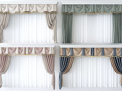 Various Color Curtains With Valance And Drapes For Home Window Decor 3d model
