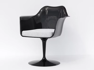 Modern Black Dining Chair With Smooth Surface White Cushion Curved Armrests And Pedestal Base 3d model