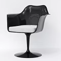 Modern Black Dining Chair With Smooth Surface White Cushion Curved Armrests And Pedestal Base