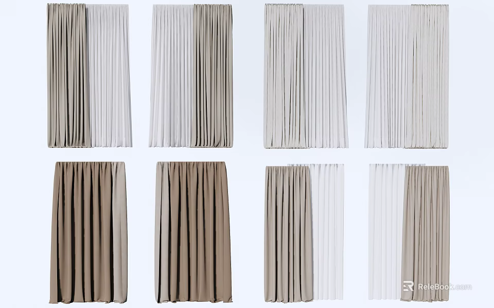 Different Colored Window Curtains With Beige Brown Gray And White Hues 3d model 